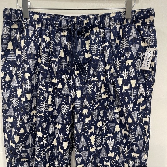 Old Navy Flannel Jogger Pajamas Blue Trees Bear Deer Size Large - Picture 3 of 9